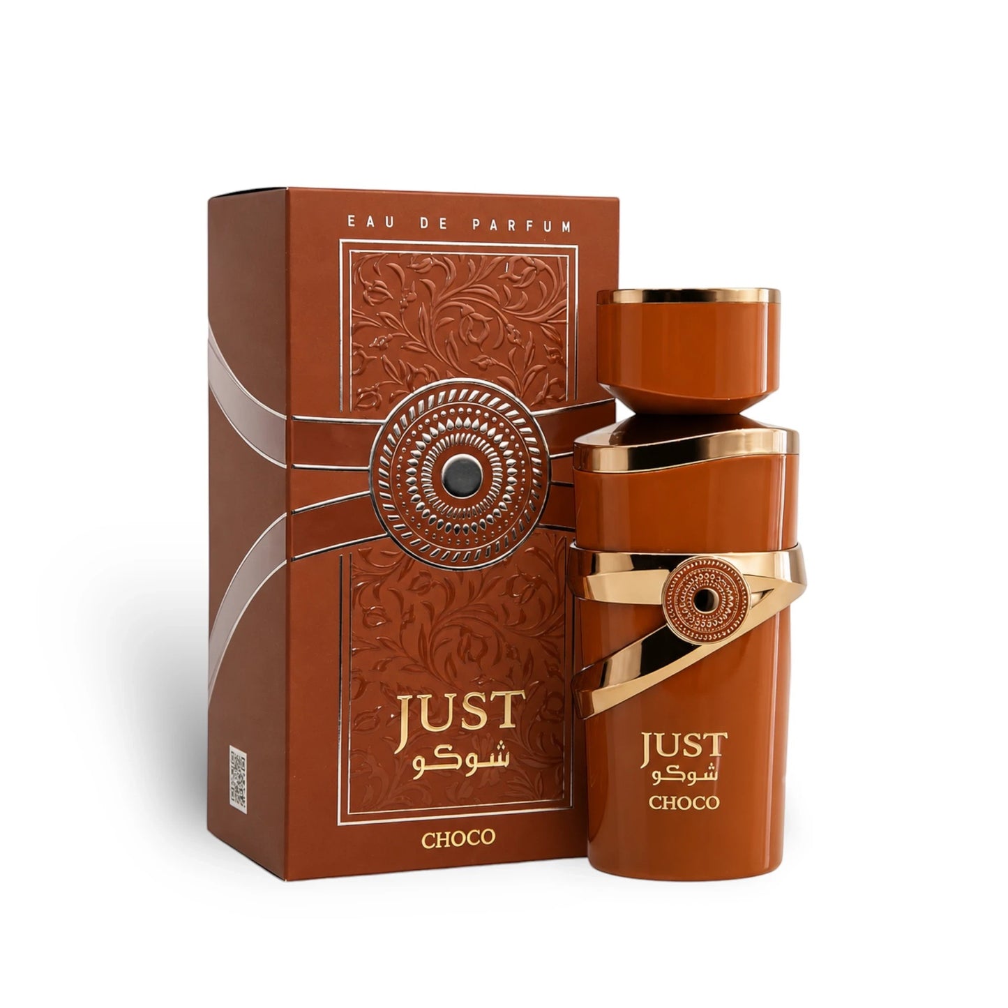 Soghaat Just Choco Eau de Parfum 100ml, a sweet gourmand musk fragrance with vanilla, milk chocolate, and musk notes.