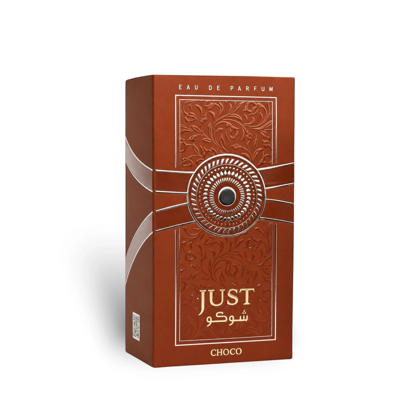 Soghaat Just Choco Eau de Parfum 100ml bottle, a sweet gourmand musk fragrance with vanilla, chocolate, milk, cream, and musk notes.