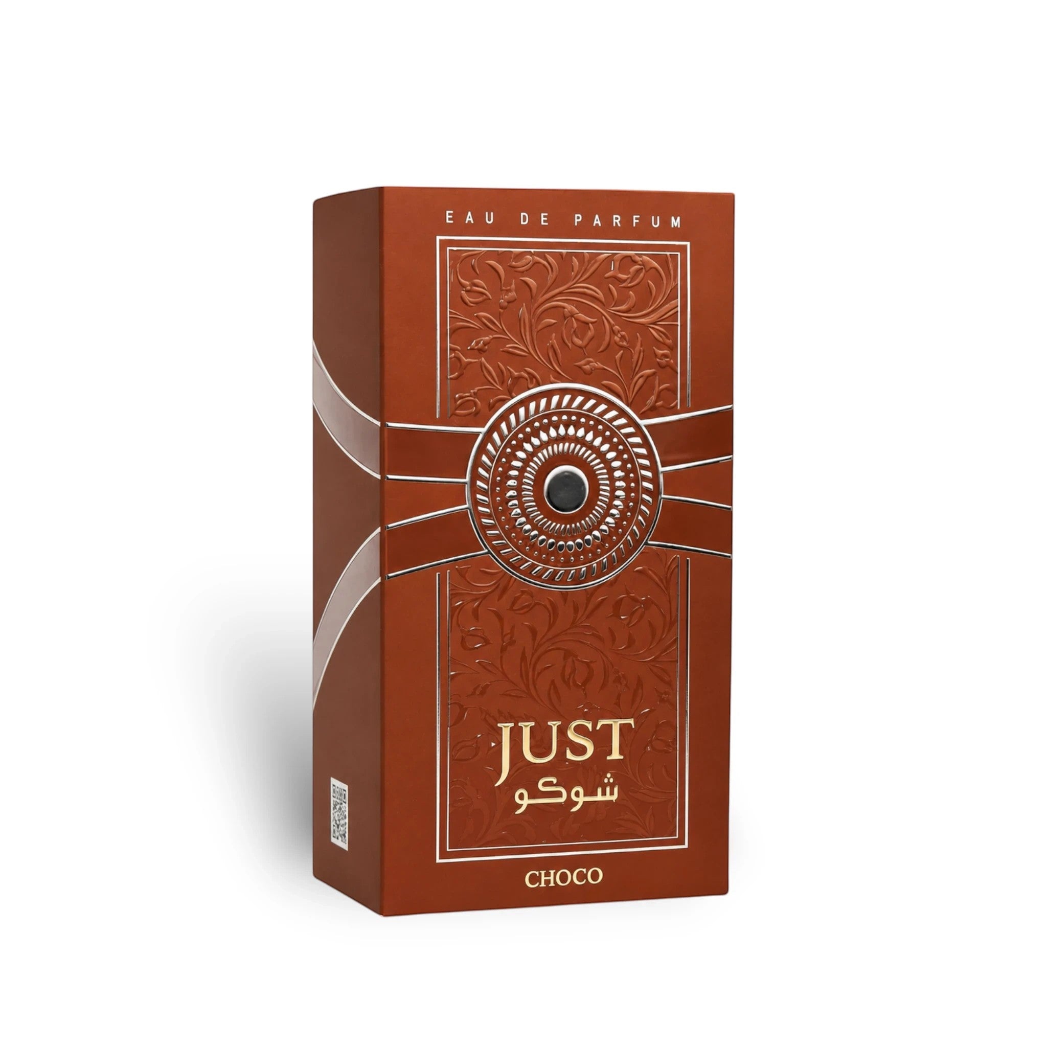 Soghaat Just Choco Eau de Parfum 100ml bottle, a sweet gourmand musk fragrance with vanilla, chocolate, milk, cream, and musk notes.