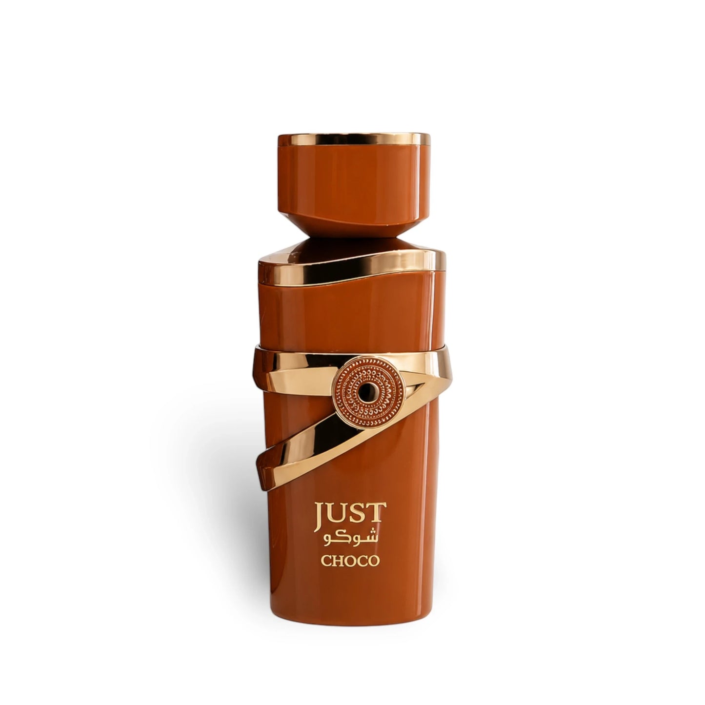 Soghaat Just Choco Eau de Parfum, a unisex fragrance with a brown bottle, gold accents, and "JUST CHOCO" text.