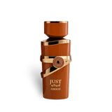 Soghaat Just Choco Eau de Parfum, a unisex fragrance with a brown bottle, gold accents, and "JUST CHOCO" text.