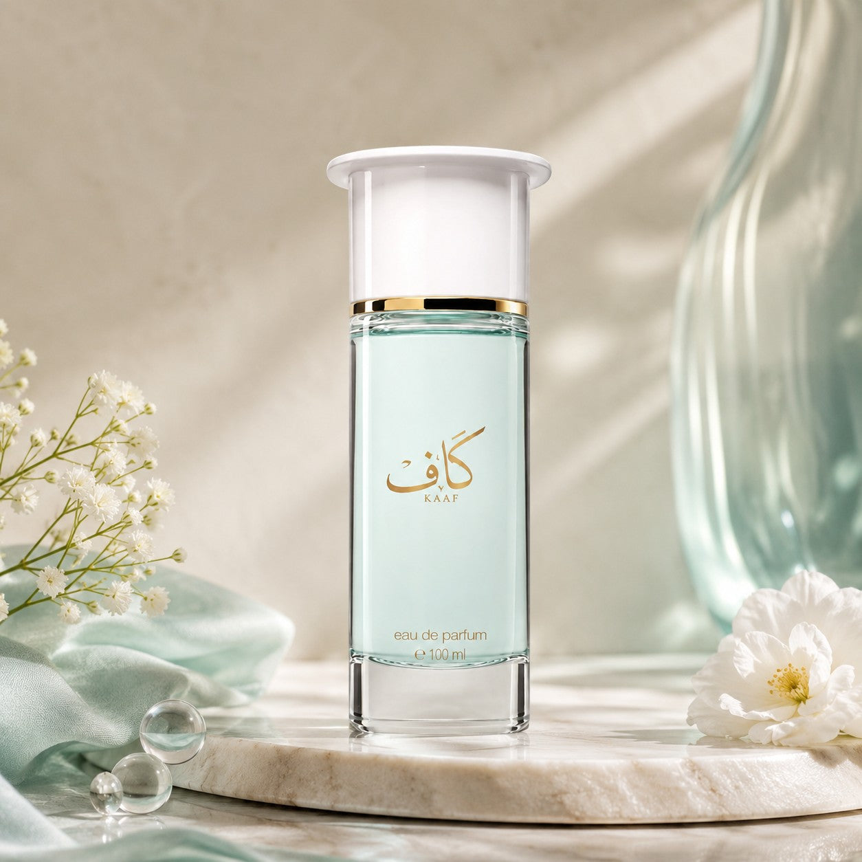 Soghaat Kaaf by Ahmed Al Maghribi 100ml unisex extrait de parfum in a clear glass bottle with a white cap.