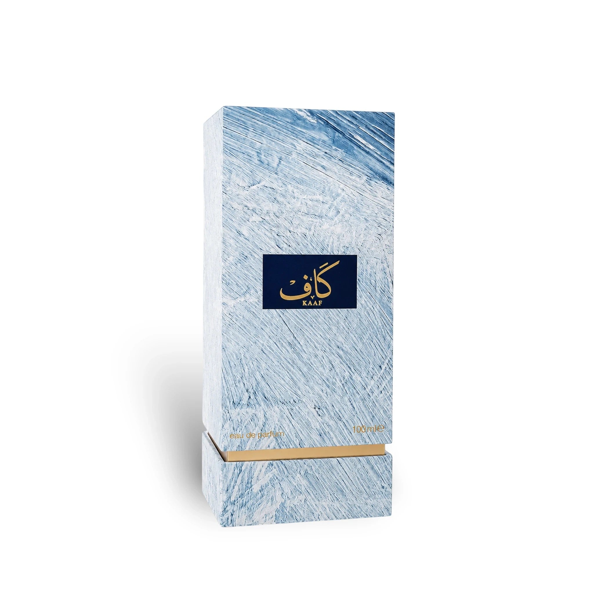 Soghaat Kaaf 100ml Extrait de Parfum in a blue textured box with gold accents, a fresh woody unisex fragrance.