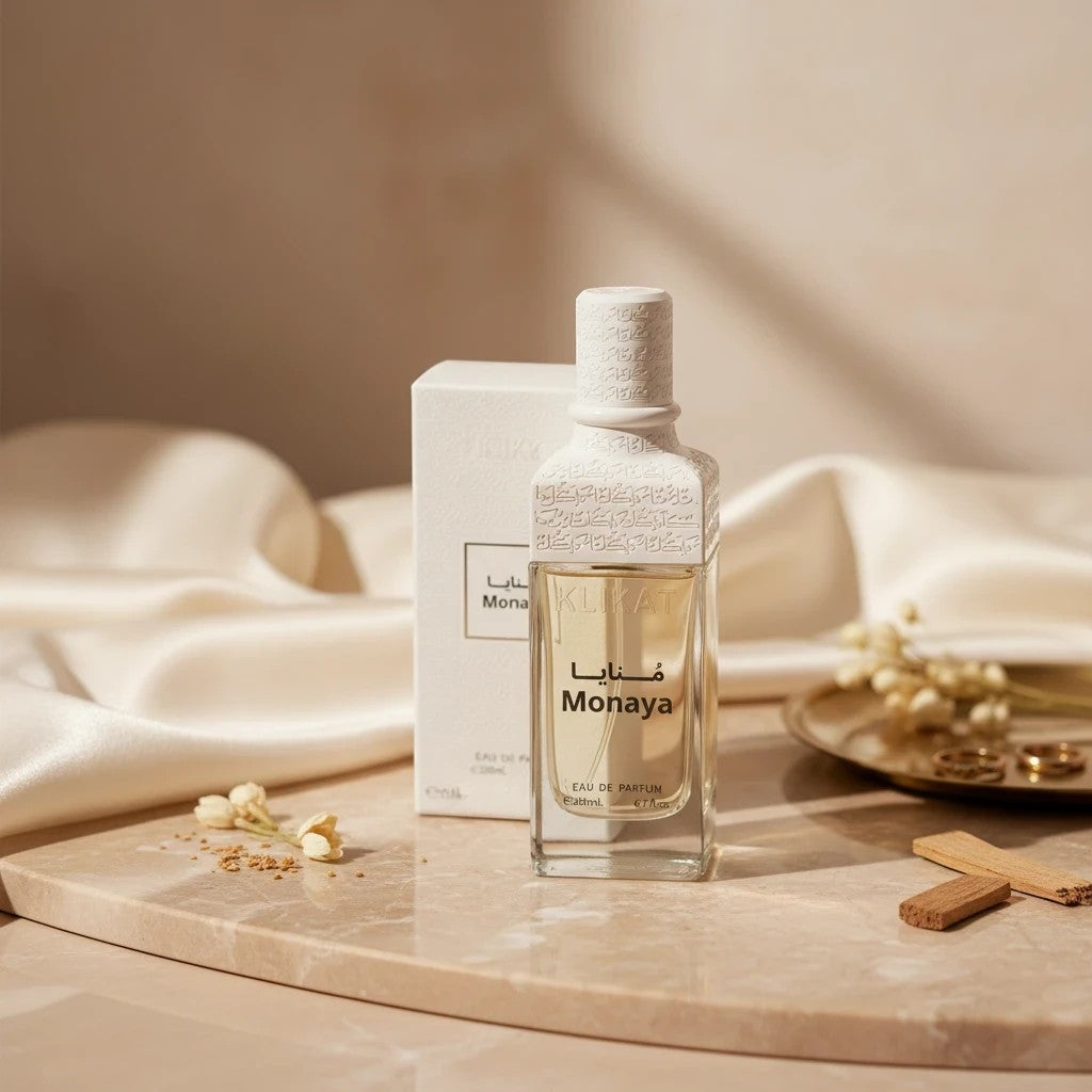 Soghaat Klikat Monaya 200ml Eau de Parfum for women, a fresh fruity floral scent with peach, orange blossom, and vanilla notes.