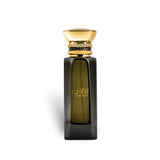 Soghaat Ahmed Al Maghribi Laathani Eau de Parfum in a sleek dark glass bottle with a gold cap and intricate collar.