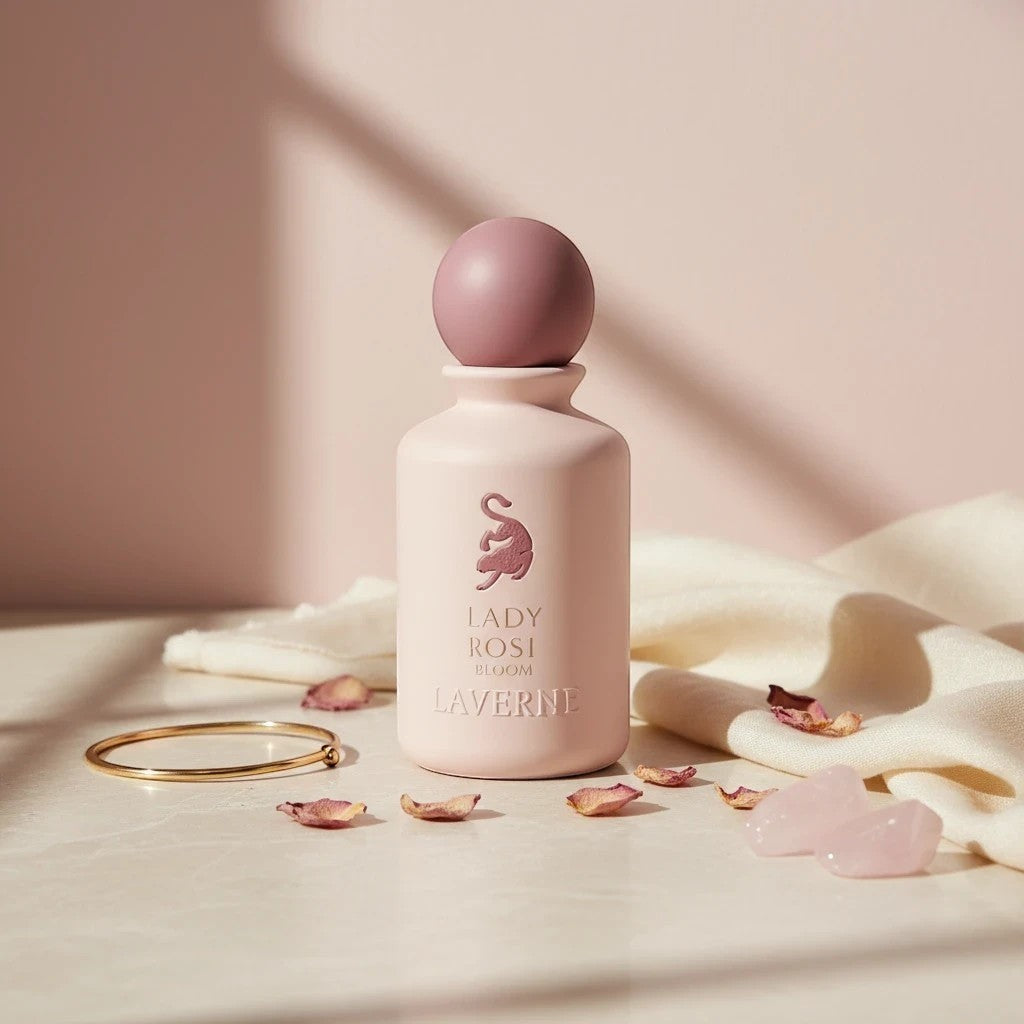 Soghaat Lady Rose Bloom 100ml Eau de Parfum for women, a rose amber floral fragrance with a pink bottle and mauve cap.