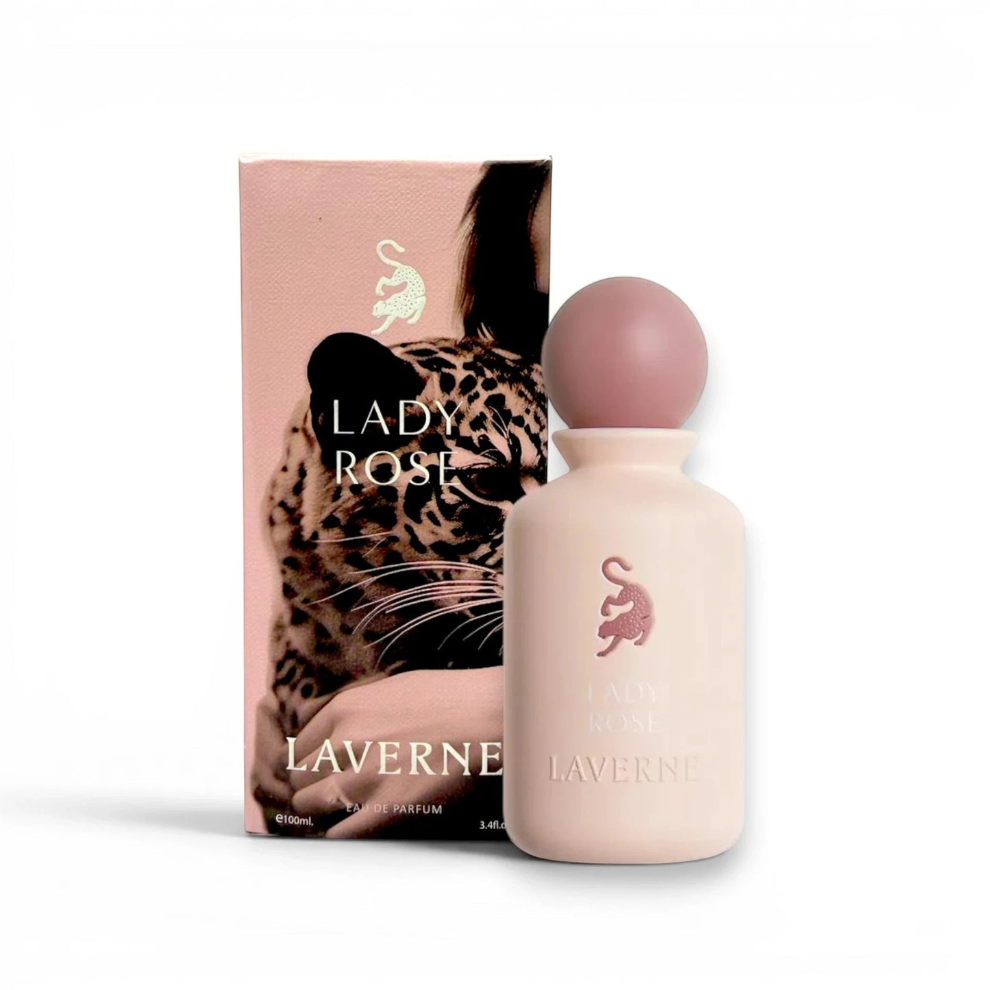 Soghaat Lady Rose Eau de Parfum 100ml bottle and box featuring a leopard print and rose gold accents.