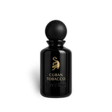 Soghaat presents Laverne Cuban Tobacco Eau de Parfum in a sleek black bottle with a gold leopard logo and wood cap.