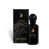 Soghaat presents Laverne Cuban Tobacco 100ml Eau de Parfum in a black glass bottle with a matching box featuring a leopard