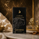 Soghaat presents Laverne Cuban Tobacco Eau de Parfum in a black box with a leopard graphic and gold lettering.