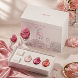 Soghaat Diva Perfume Gift Set by Laverne for women, featuring three mini Eau de Parfum bottles in pink and red hues, presented in a white gift box with elegant illustrations.