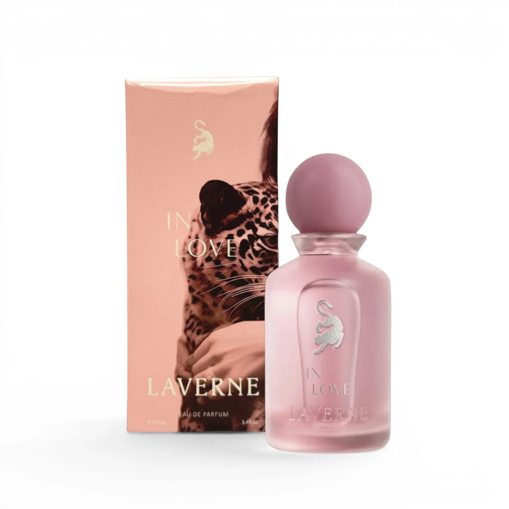 Soghaat Laverne In Love Eau de Parfum 100ml, a sweet amber gourmand fragrance with pink pepper, raspberry, peach, rose, and iris notes.