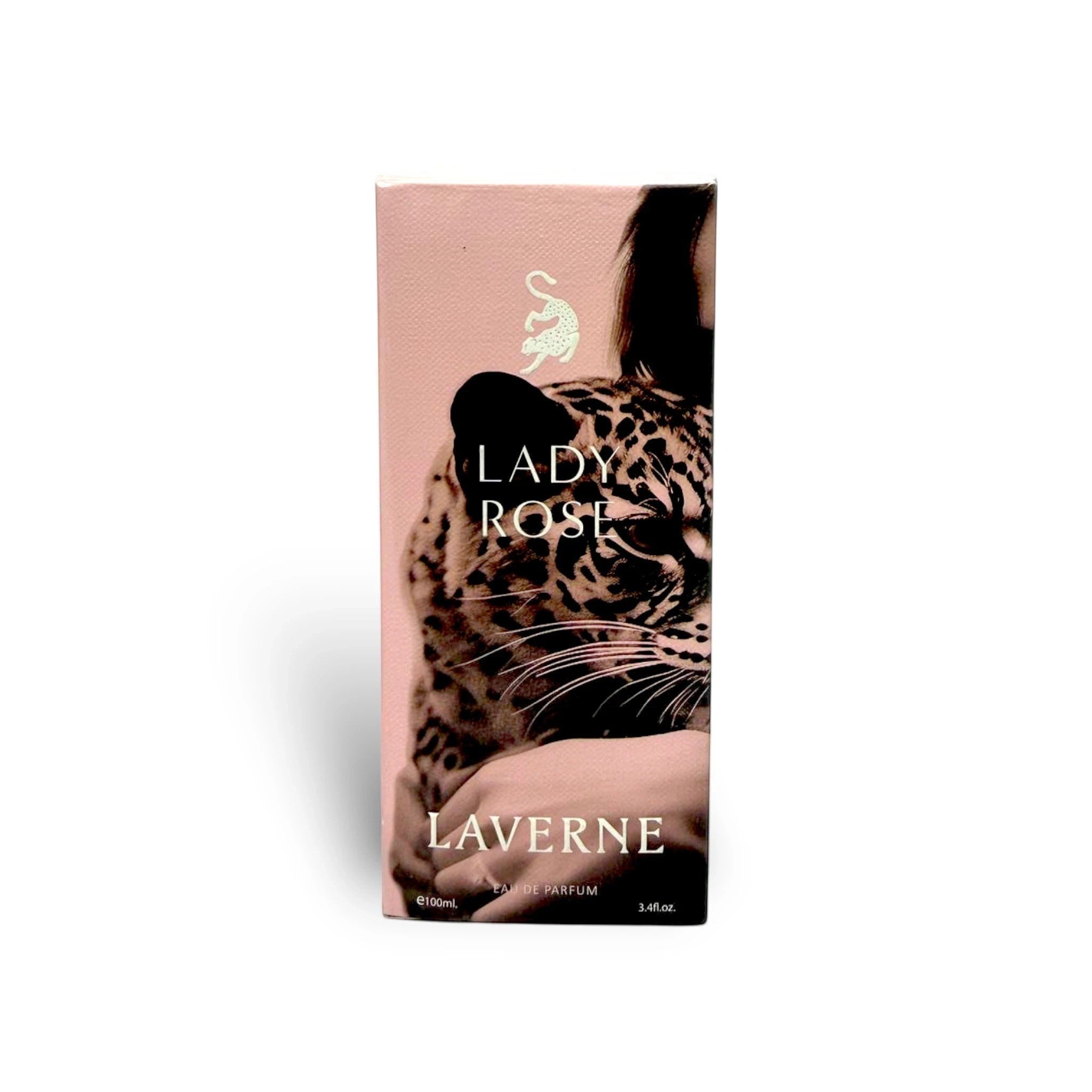 Soghaat Laverne Lady Rose Eau de Parfum 100ml bottle with leopard print and rose accents.