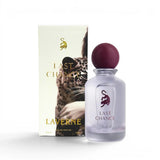 Soghaat Laverne Last Chance Eau de Parfum 100ml bottle with leopard print box. Fresh woody aromatic scent.