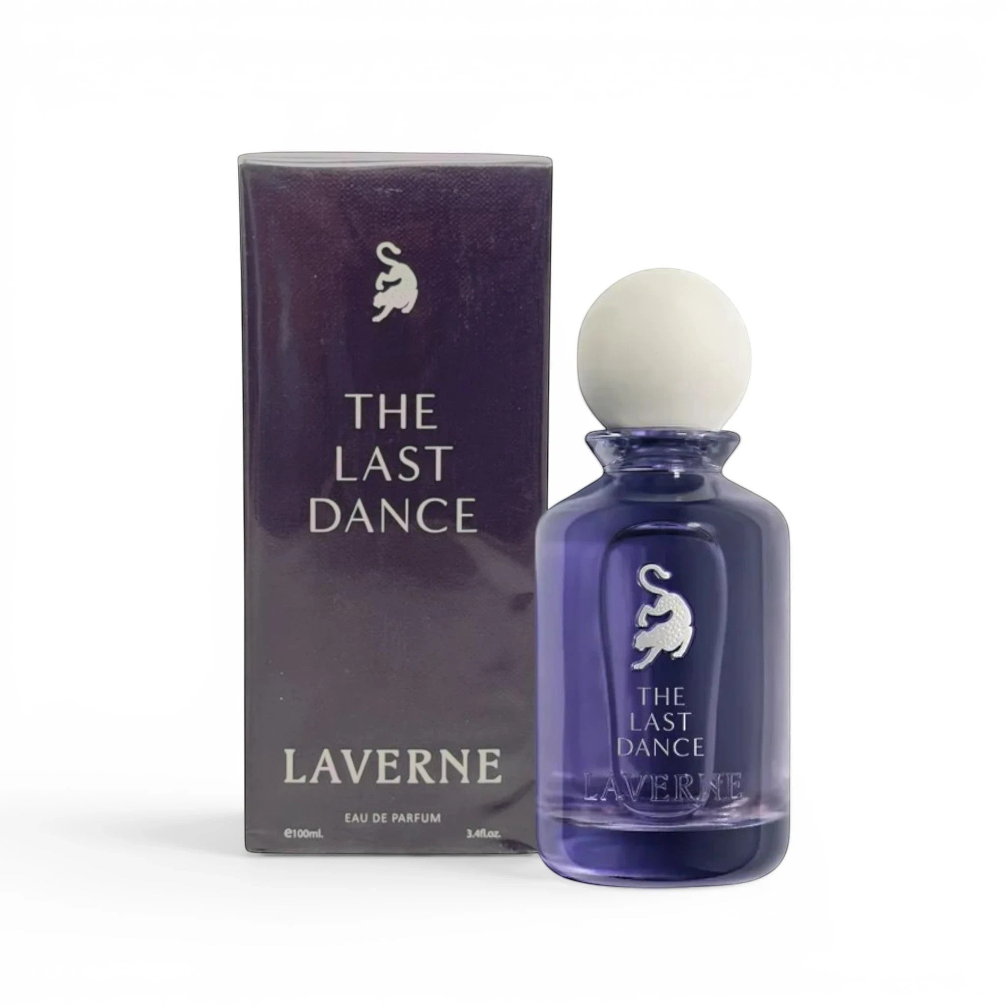 Laverne The Last Dance Eau de Parfum 100ml bottle and box, fresh woody aromatic fragrance with plum, pear, pink pepper, jasmine, rose, vanilla, cedarwood, musk, sandalwood.