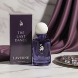 Laverne The Last Dance Eau de Parfum 100ml bottle and box, fresh woody aromatic scent with plum, pear, jasmine, rose, vanilla notes.
