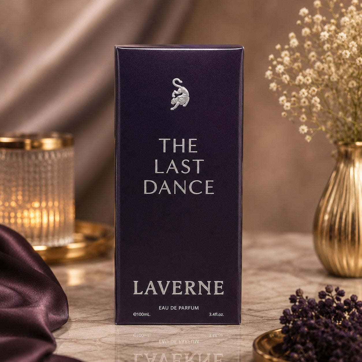 Soghaat Laverne The Last Dance 100ml Eau de Parfum bottle in deep purple packaging with silver logo and text.