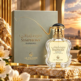 Soghaat Le Falcone Symphony Harmony 100ml unisex Eau de Parfum bottle and green box with floral accents at sunset.