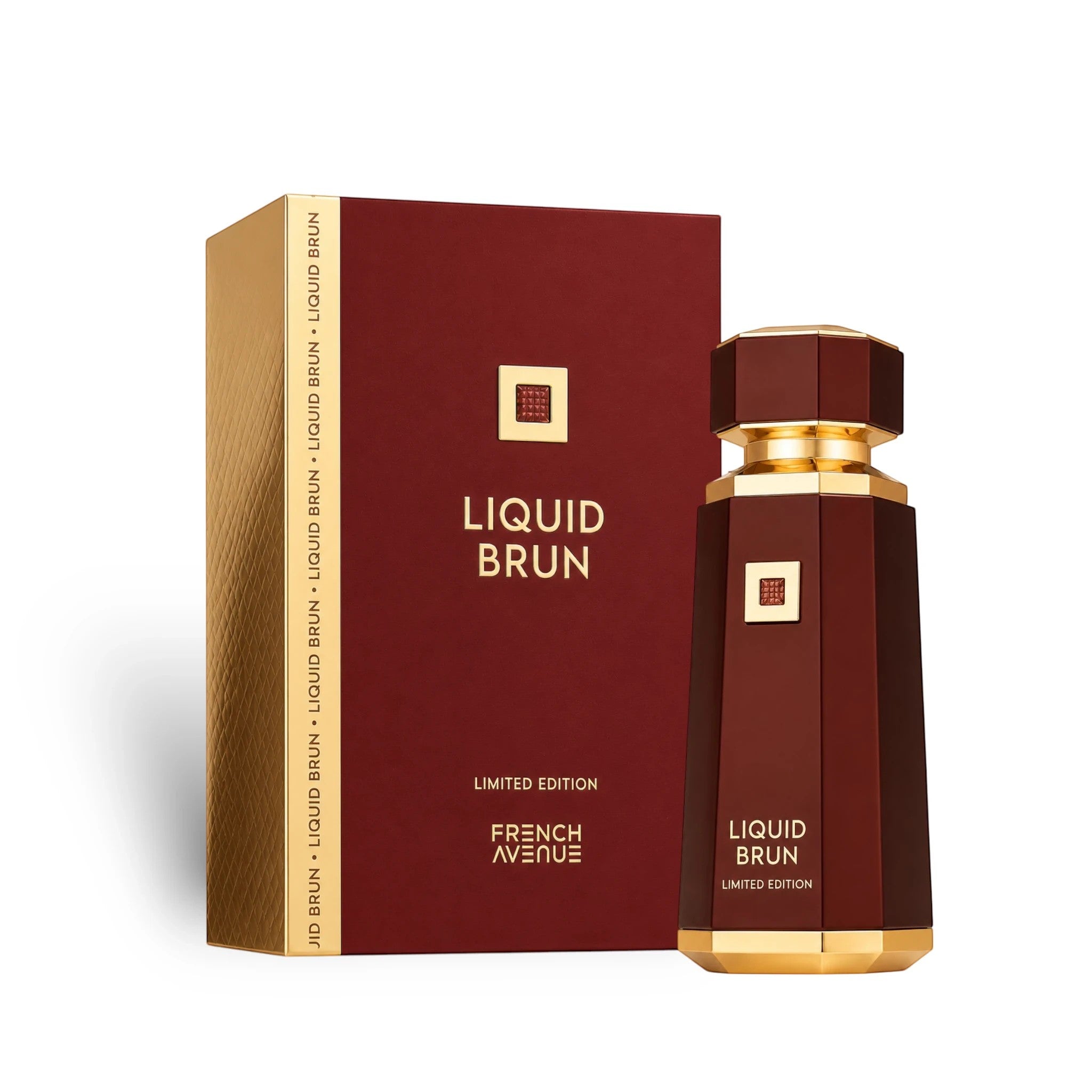 Soghaat Liquid Brun Limited Edition 150ml Eau de Parfum by French Avenue in a dark red and gold bottle with matching box