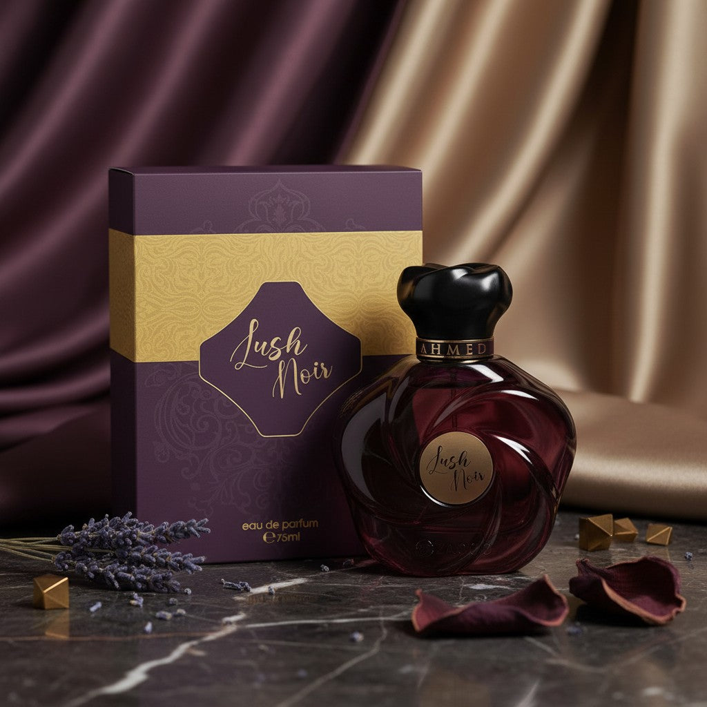Soghaat Lush Noir 75ml Eau de Parfum for Unisex, a fresh oud woody fragrance with floral notes.
