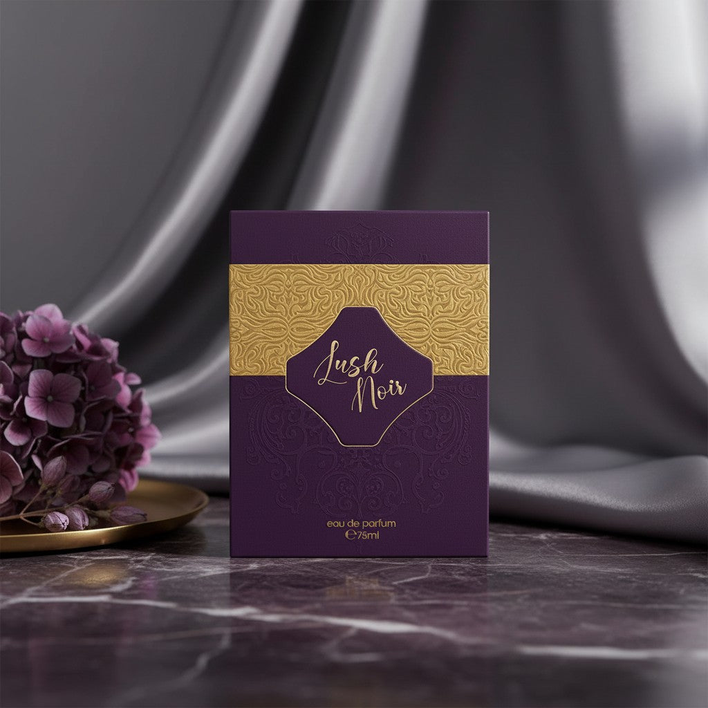 Soghaat Lush Noir 75ml Eau de Parfum for Unisex, a fresh oud woody fragrance with floral notes.