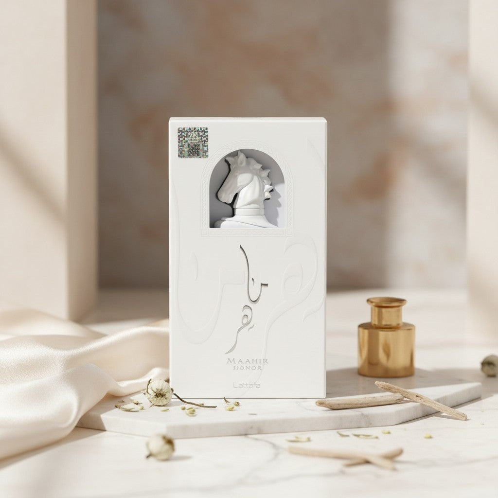 Soghaat Maahir Honor 100ml Eau de Parfum for unisex, fresh floral musk with mint, citrus, jasmine, lavender, cedarwood, musk and amber.