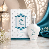 Soghaat Ma'Alaina Eau de Parfum by Nabeel in a white bottle with teal accents, displayed with its matching box.