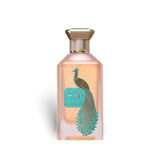 Soghaat Mahib Adyan Eau de Parfum in a frosted glass bottle with a decorative peacock emblem and gold cap.