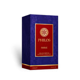 Soghaat Maison Alhambra Philos Shine Eau de Parfum 100ml bottle in a blue and red ornate box.