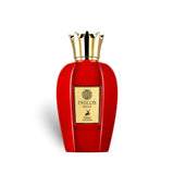 Soghaat Maison Alhambra Philos Shine Eau de Parfum in a vibrant red bottle with a gold crown cap.