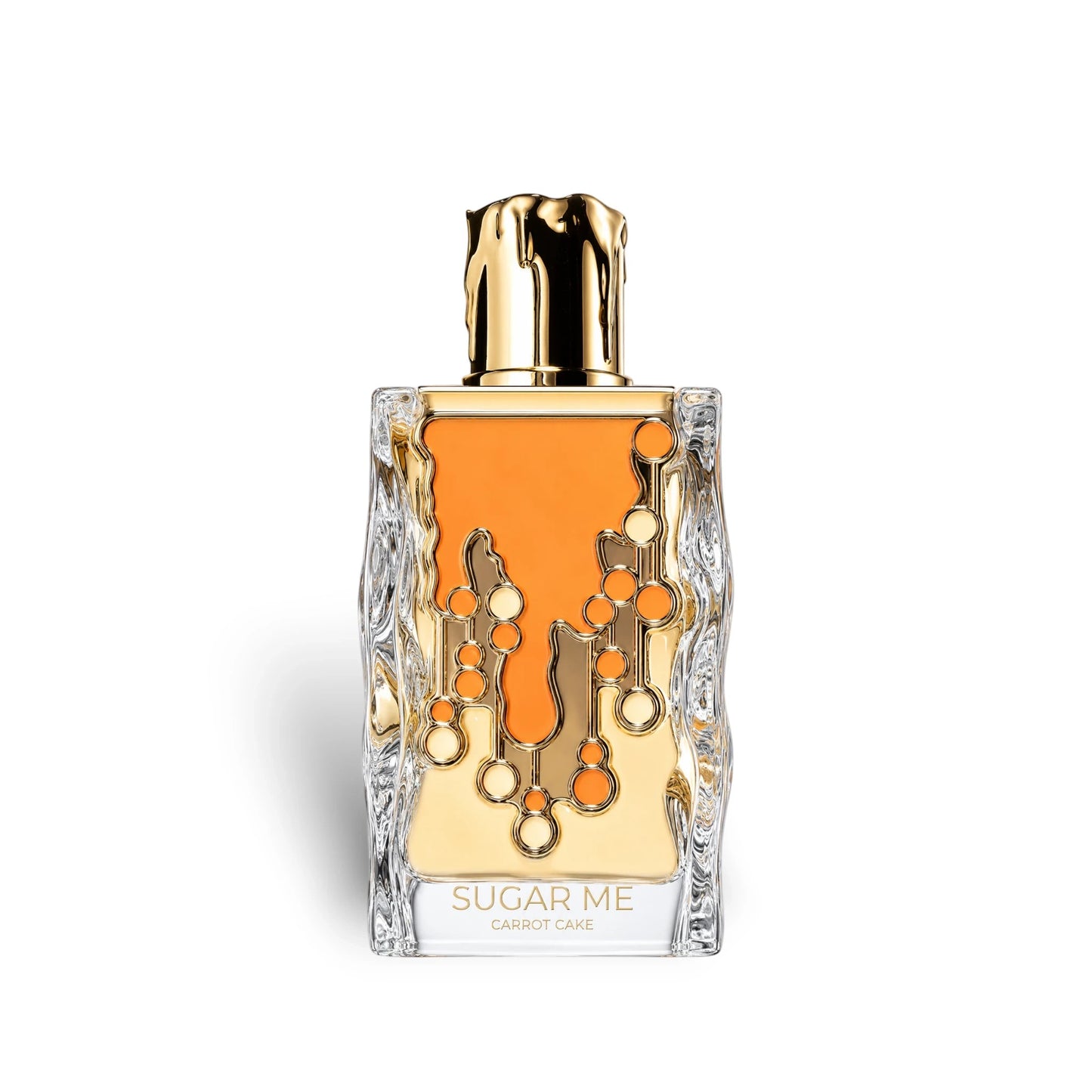 Soghaat Maison Alhambra Sugar Me Carrot Cake unisex Eau de Parfum in a decorative glass bottle with gold accents.