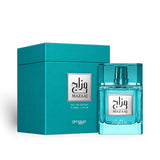 Soghaat Zimaya Mazaaj Rhythm 100ml Eau de Parfum in a vibrant teal glass bottle with matching presentation box.