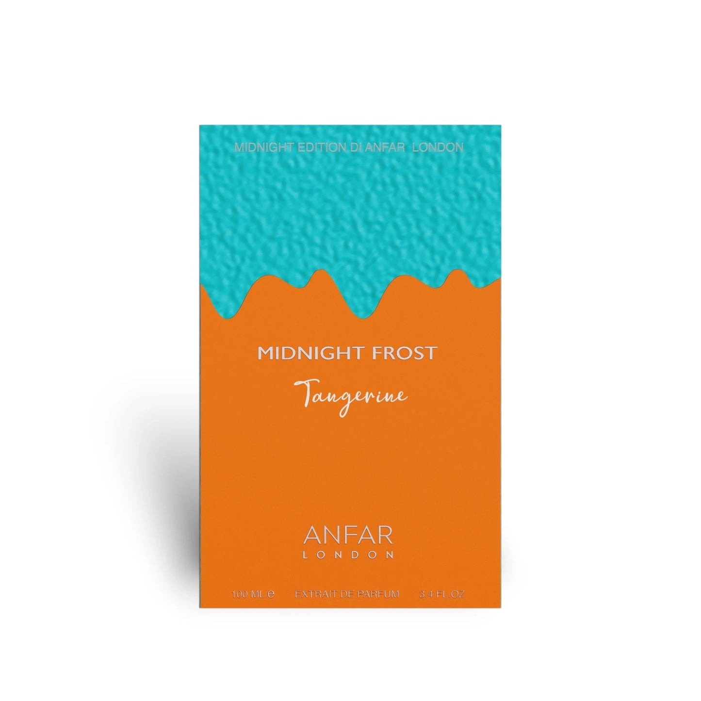 Soghaat Midnight Frost Tangerine by Anfar London 100ml Extrait de Parfum box with orange and turquoise drip design.