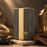 Soghaat Mishlah 100ml Eau de Parfum for Unisex, a floral musk fragrance with gold accents on a dark grey box.