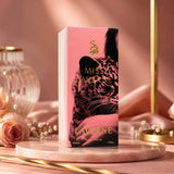 Miss Laverne Eau de Parfum by Laverne, a soft sweet musk fragrance from Soghaat, in a pink box with leopard print.