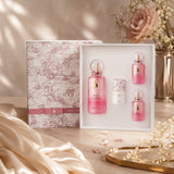 Soghaat Miss Laverne Extreme perfume gift set for women, featuring 150ml and 25ml perfumes, 25ml hair perfume, and a pink scarf. Floral fruity musk scent.