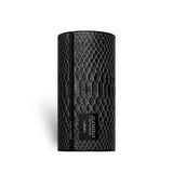 Soghaat Lattafa Musamam Black Intense Eau de Parfum in a cylindrical black bottle with a textured snakeskin-style finish.