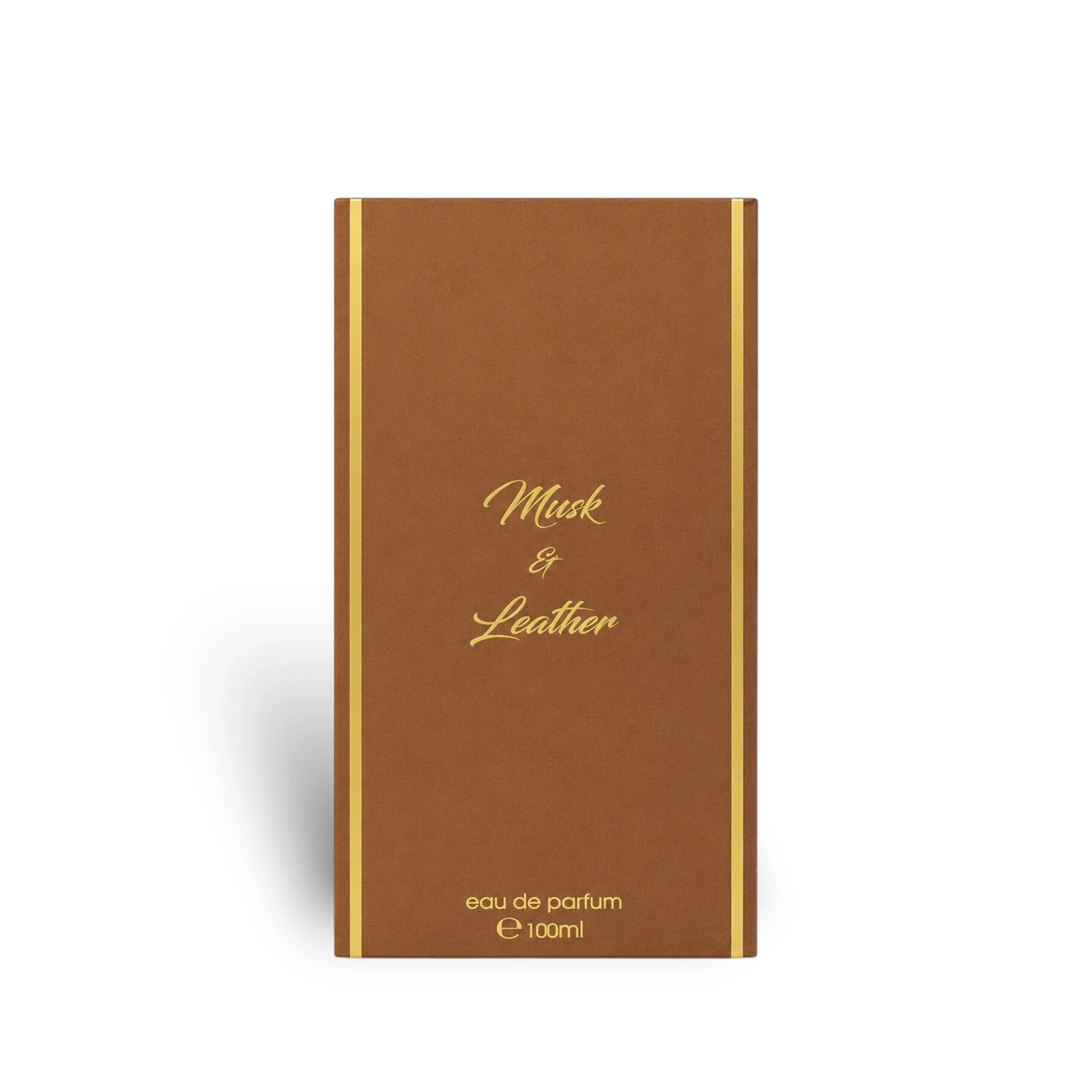 Soghaat Ahmed Al Maghribi Musk And Leather 100ml Eau de Parfum box in brown with elegant gold lettering.
