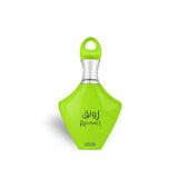 Soghaat Nabeel Raunaq Eau de Parfum in a vibrant lime green bottle with a unique top-heavy design.