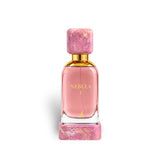 Soghaat Nebula I 100ml Eau de Parfum, a unisex fresh floral gourmand fragrance with pink liquid, gold accents, and a marbled pink cap.