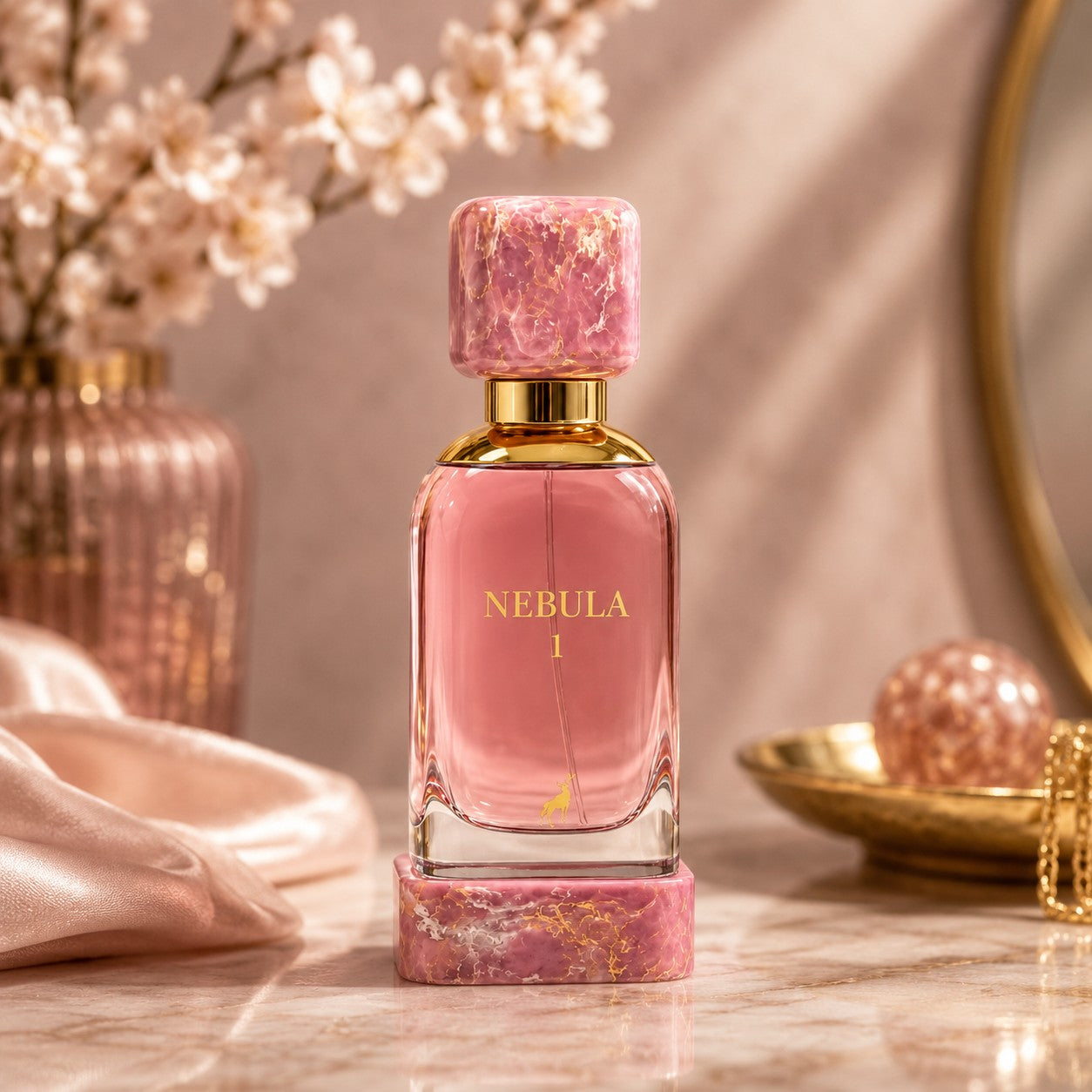 Soghaat Nebula I 100ml Eau de Parfum, a pink floral gourmand fragrance with orange blossom, jasmine, and vanilla notes.