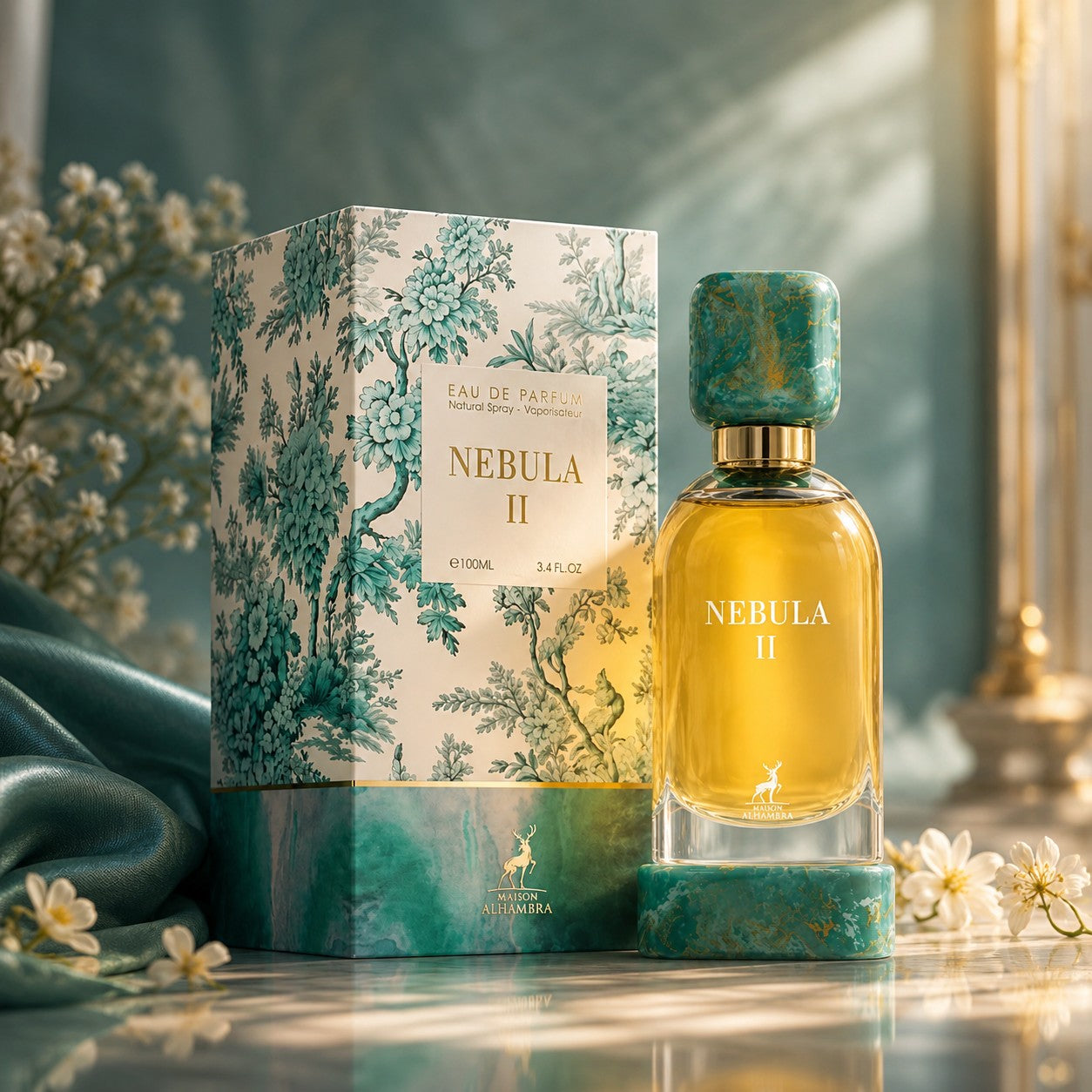 Soghaat Nebula II 100ml Eau de Parfum bottle and box with a fresh oud woody scent profile.