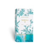 Soghaat Nebula II 100ml Eau de Parfum box with a white background and teal floral and animal illustrations. Features gold text.