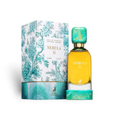Soghaat Nebula II 100ml Eau de Parfum bottle and box with a turquoise and white floral design. Unisex fragrance.