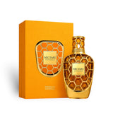 Soghaat Nectare Extradose Extrait de Parfum bottle and box, gold honeycomb design, fresh woody aromatic fragrance.