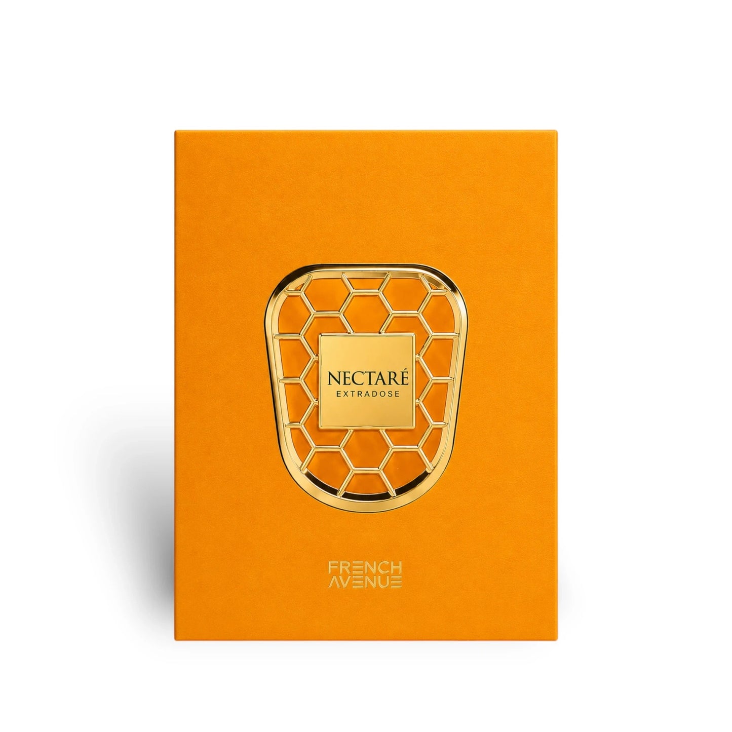 Soghaat Nectare Extradose Extrait de Parfum in a bright orange box with gold honeycomb detail.