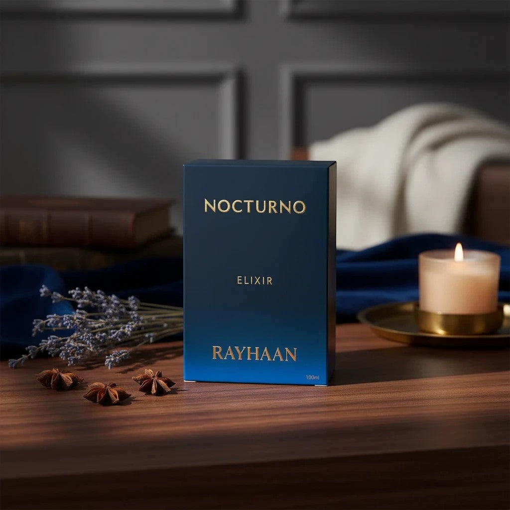 Soghaat Nocturno Elixir 100ml Eau de Parfum for men, a fresh woody aromatic fragrance with citrus and spice notes.
