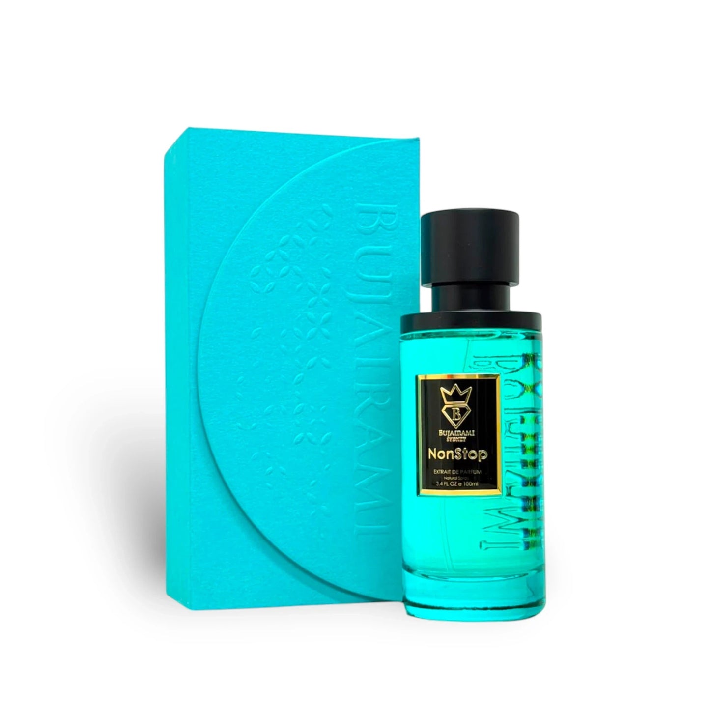 Soghaat Non Stop 100ml Extrait de Parfum for men, fresh citrus, fruity, amber fragrance with turquoise box.