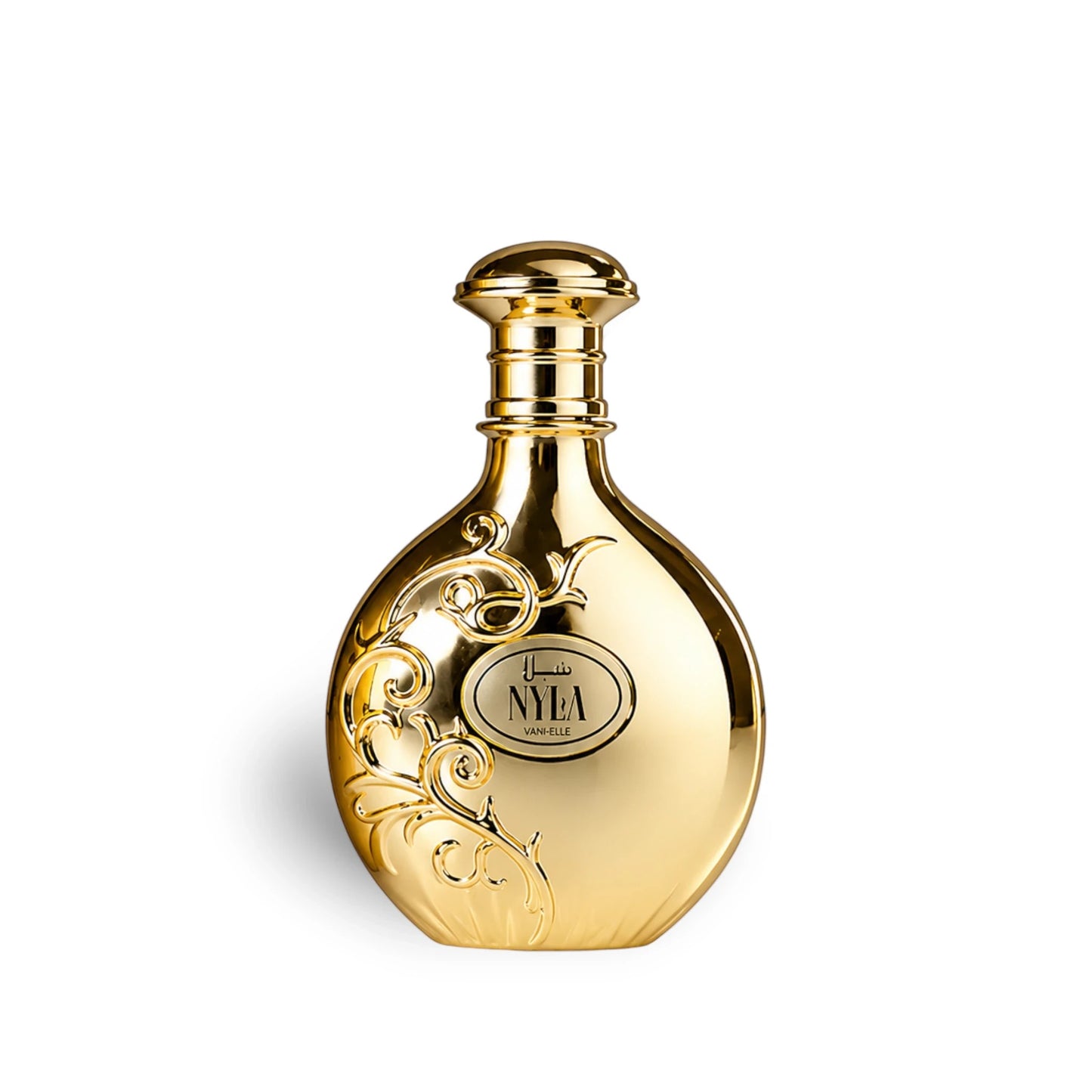 Soghaat Nyla Vani Elle 80ml Eau de Parfum in a luxurious gold bottle with ornate floral detailing for women.