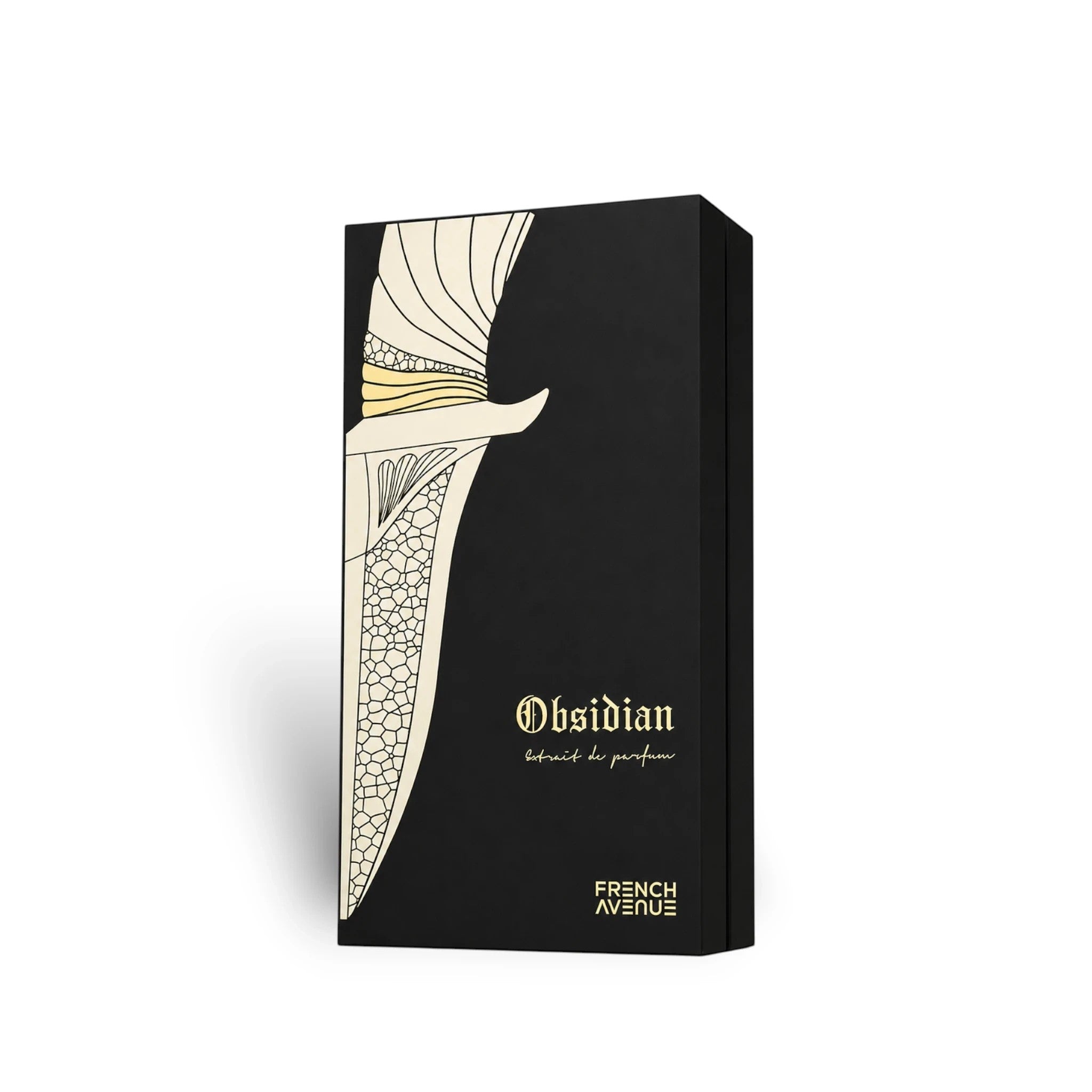 Soghaat Obsidian 100ml Extrait de Parfum, a fresh woody aromatic fragrance with citrus notes and a sleek black bottle featuring ornate gold detailing.